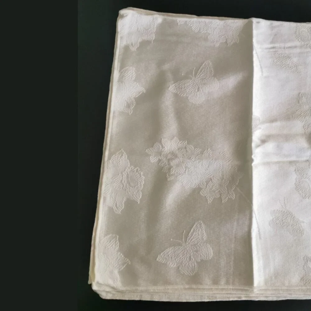 Set 6‎ White Linen Napkins Butterflies & Flowers 16x16.5
